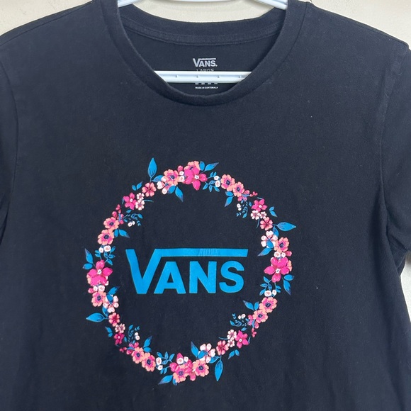 Vans Size L Black Tee with Floral Wreath - Picture 2 of 4